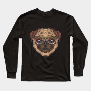 cute pug dog with glasses Long Sleeve T-Shirt